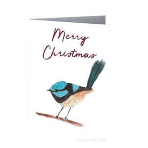 Blue Wren Merry Christmas Greeting Card
