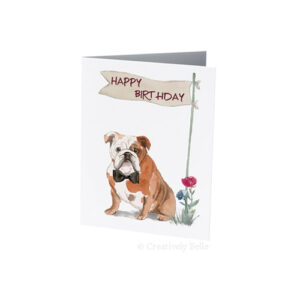Bulldog Happy Birthday greeting card is blank inside for your message - find 101+ message ideas with Creatively Belle