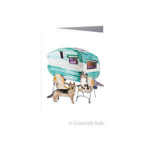 German and Australian Shepherd Caravan Holiday Greeting Card