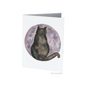 Cat and Moon Greeting Card Original Watercolour Painting by Belinda of Creatively Belle