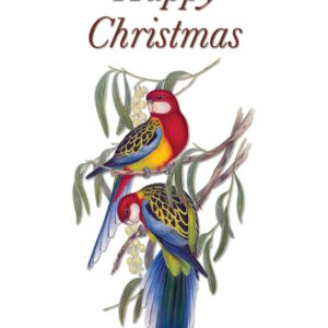 Eastern Rosellas by Elizabeth Gould Vintage birds Happy Christmas card designed by Creatively Belle