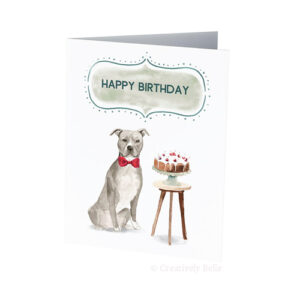 American Staffordshire Terrier Dog and birthday cake greeting card