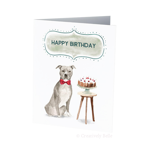 American Staffordshire Terrier Dog and birthday cake greeting card