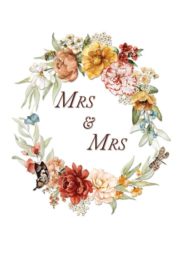 Mrs and Mrs Wedding Dutch Still Life greeting card made in regional Australia with recycled paper