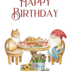 Gnome and cat birthday card