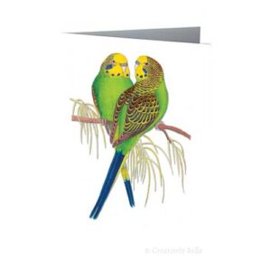 Green Budgerigars Vintage Bird Greeting Card