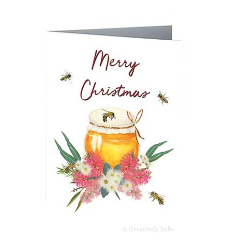 Honey and Bees Merry Christmas Greeting Card