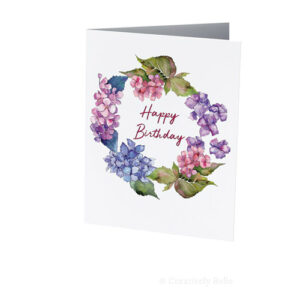 Hydrangea Happy Birthday Greeting Card is blank inside