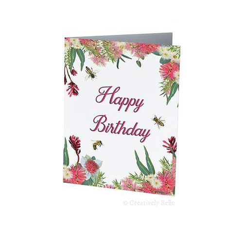 Australian Native Wildflowers and Bees Happy Birthday Greeting Card