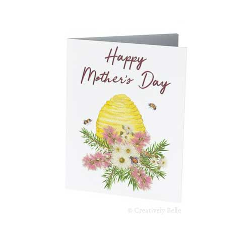 Happy Mother's Day Bee Hive, Bees and Wildflowers Greeting Card