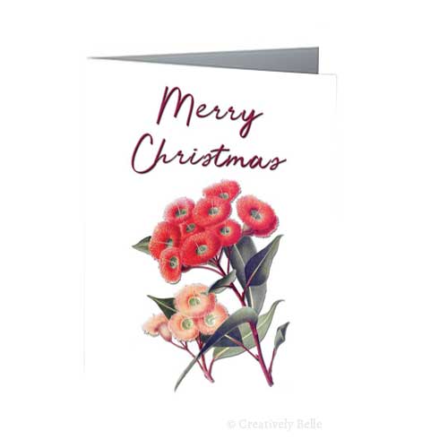Vintage Red Flowering Gum Merry Christmas Greeting Card