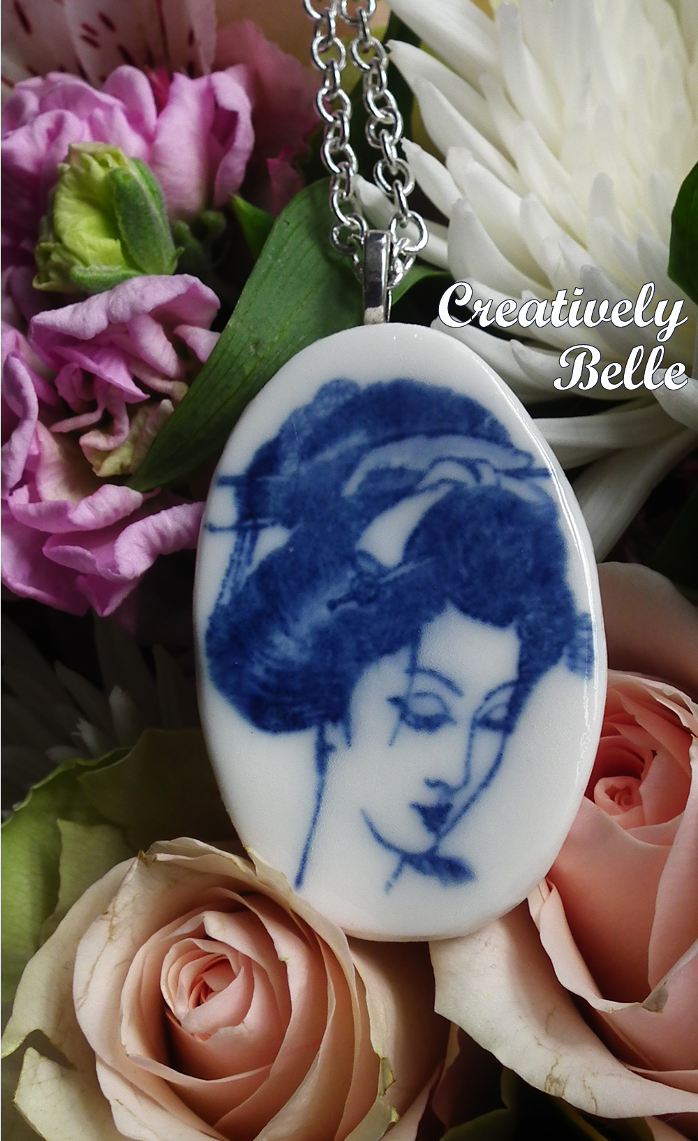 Inner peace and serenity with this cameo Geisha long necklace