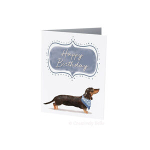 Sausage Dog Birthday card in blue for dachund lovers by Creatively Belle