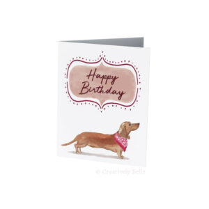 Sausage Dog Birthday card in red for dachshund lovers by Creatively Belle